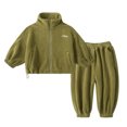 thumbnail image 3 of KYAIGUO 1-12T Girls Boys 2 Piece Outfits Fleece Jacket Set Zip Cardigan Long Sleeve Fleece Suit Jacket + Pants 2PCS Fall Winter for Kids Baby Toddler, 3 of 8