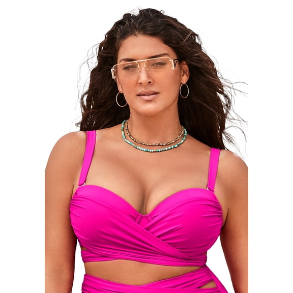 Swimsuits for All Women's Crisscross Cup Sized Bandeau Underwire Wrap Bikini Top