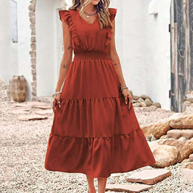 Sngxgn Women's Cozy Knit Sleeveless Bateau Neck Midi Dress(Orange,L) - Walmart.com Sngxgn Women's Cozy Knit Sleeveless Bateau Neck Midi Dress(Orange,L) - Walmart.com