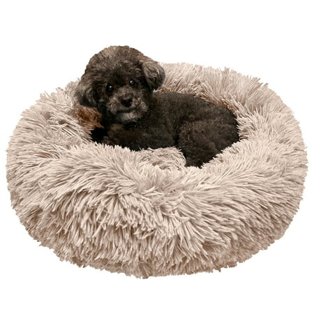 UPC: 0840168304905 | PetAmi Small Calming Dog Bed for Dogs Puppy  Round Washable Pet Bed for Cat Kitten  Anti Anxiety Dog Bed Cuddler for Couch  Fluffy Plush Circular Dog Donut Bed  Fits up to 25 lbs  23 inch  Taupe