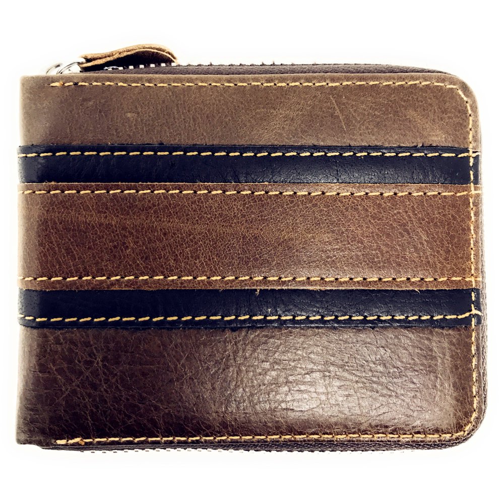 Texas West Mens Genuine Leather Zip Around Embossed Stripe Short