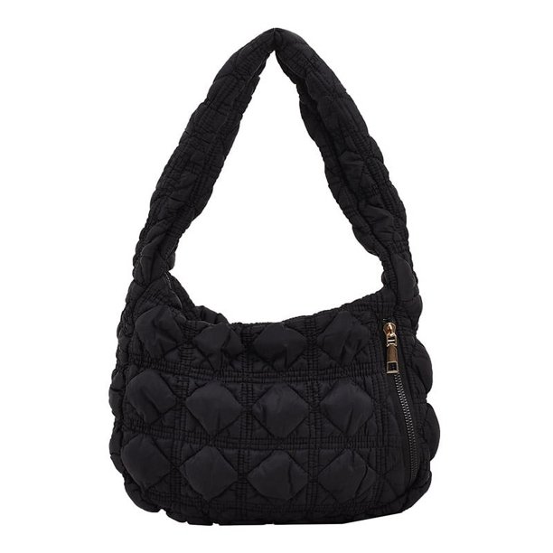 Bolso Mujer Acolchado Tote Ligero Puffer Suave Acolchado Hombro Negro