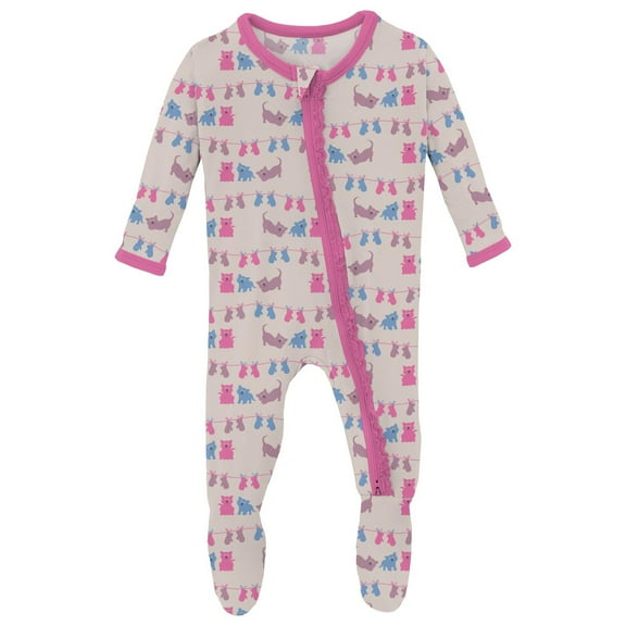 Print Muffin Ruffle Footie with 2 Way Zipper in Latte 3 Little Kittens (3-6 Months)