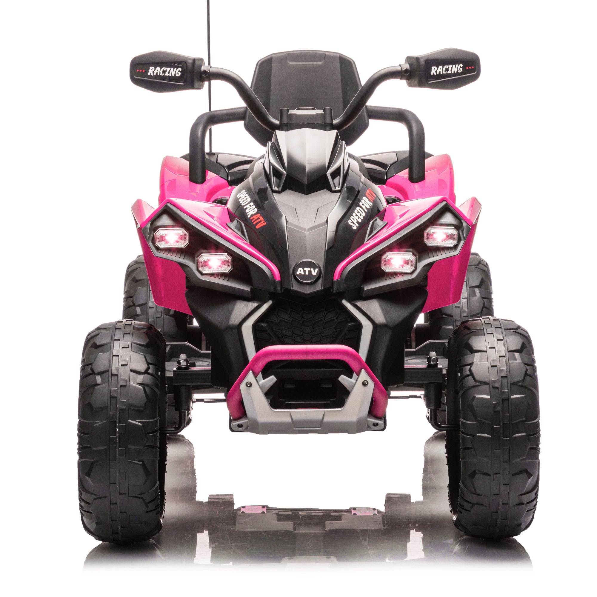 iRerts 24V Ride on ATV with Remote Control, Powered Ride on Toys Electric 4 Wheeler for Boys Girls Ages 3-12 Gifts, Kids Ride on Car Electric Vehicle with Pinktooth, Music, USB Port, LED Light, Pink