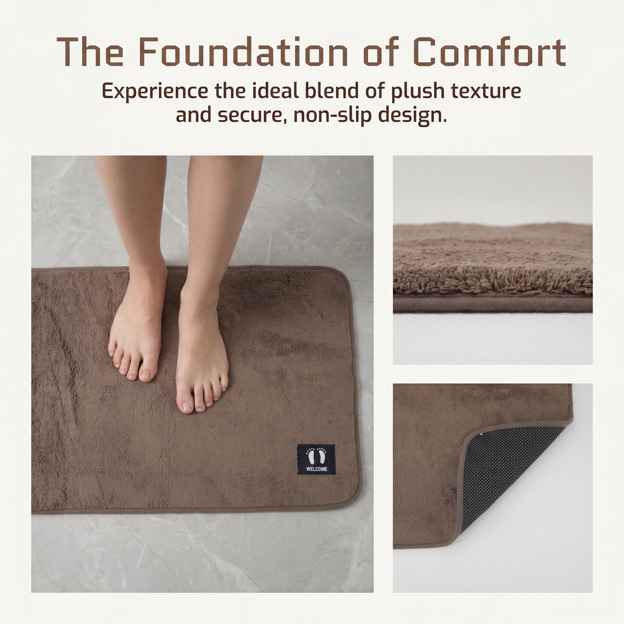 Unique Bargains Non Slip Absorbent Solid Color Polyester Runner Mat Brown 24" x 16"