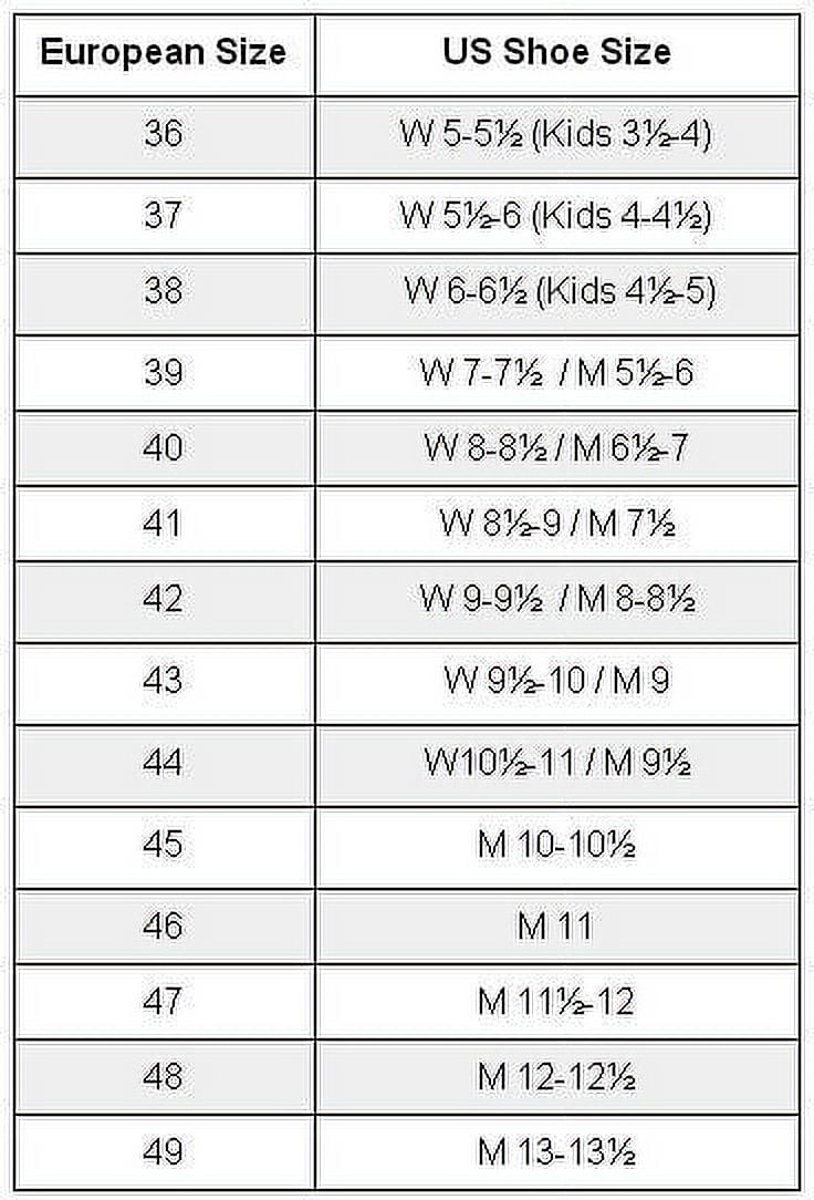 Cross country boot size chart sale