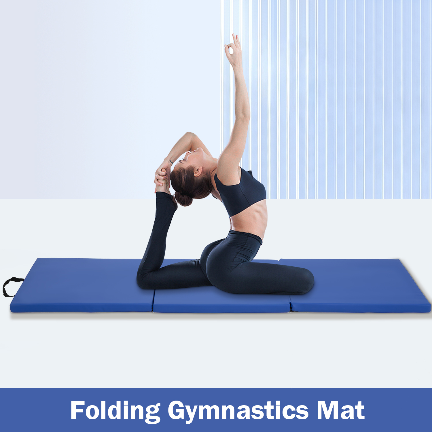 NiamVelo 6'x2'x1.5" Gymnastics Mat Folding Tumbling Mats 3-Fold Gymnastics Equipment PU Leather Exercise Mat Yoga Mat with Carrying Handles for Home Workout Outdoor, Blue