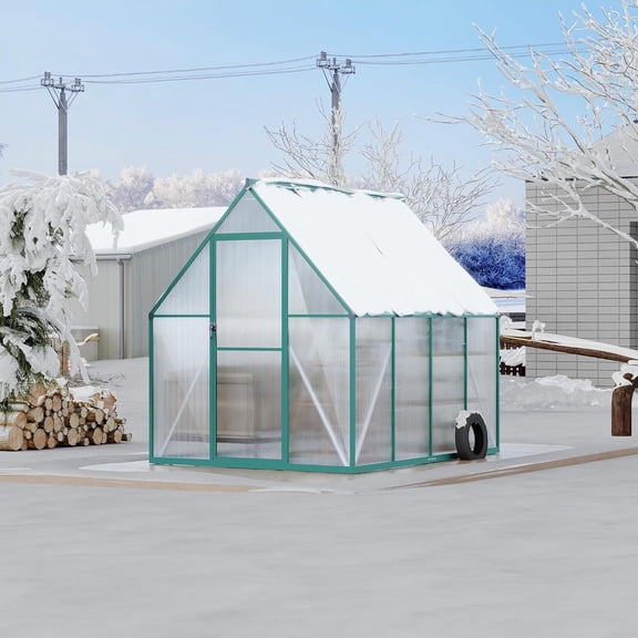 Takywep Greenhouses, Green, 6x7ft, Walk-In Polycarbonate Greenhouse, UV Filtering Panels, Reinforced Aluminum Frame, Adjustable Roof Vent, Lockable Door, All-Season, Quick Setup