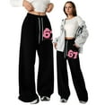 thumbnail image 4 of Girls 67 Printed Sweatpants Straight Leg Loose Fit Jogger Pants Lightweight Athletic Casual Trousers with Side Pockets for School and Sports, 4 of 4