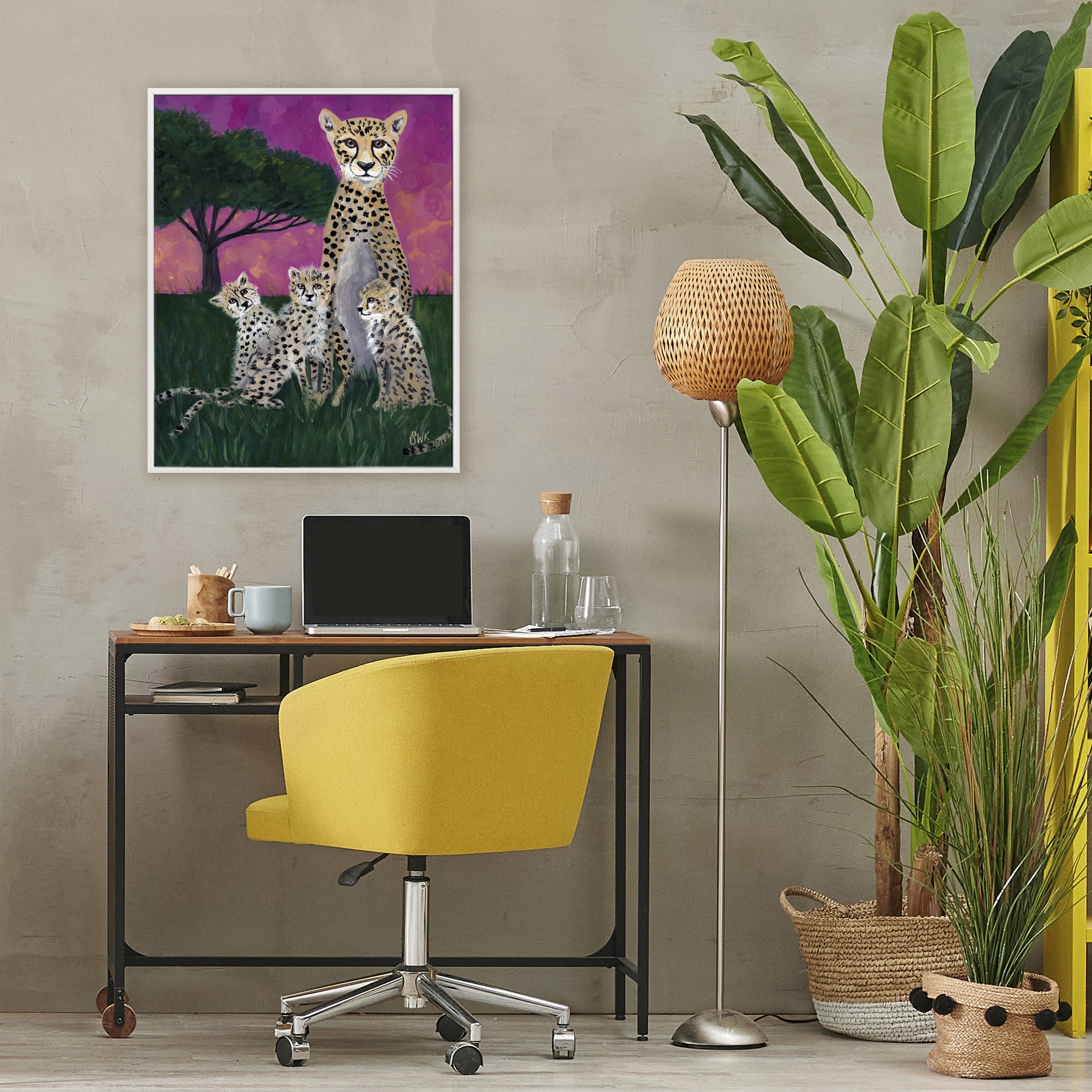 Stupell Industries Mama Cheetah & Her Cubs White Framed Giclee Art, design by Sarah Waldron Kimball