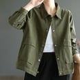 thumbnail image 3 of Light Weight Jackets Womens Plus Size New Womens Oversized Casual Jackets Lightweight Loose Outerwear Cotton Button down Dressy Solid Color Coats Army Green XL, 3 of 5