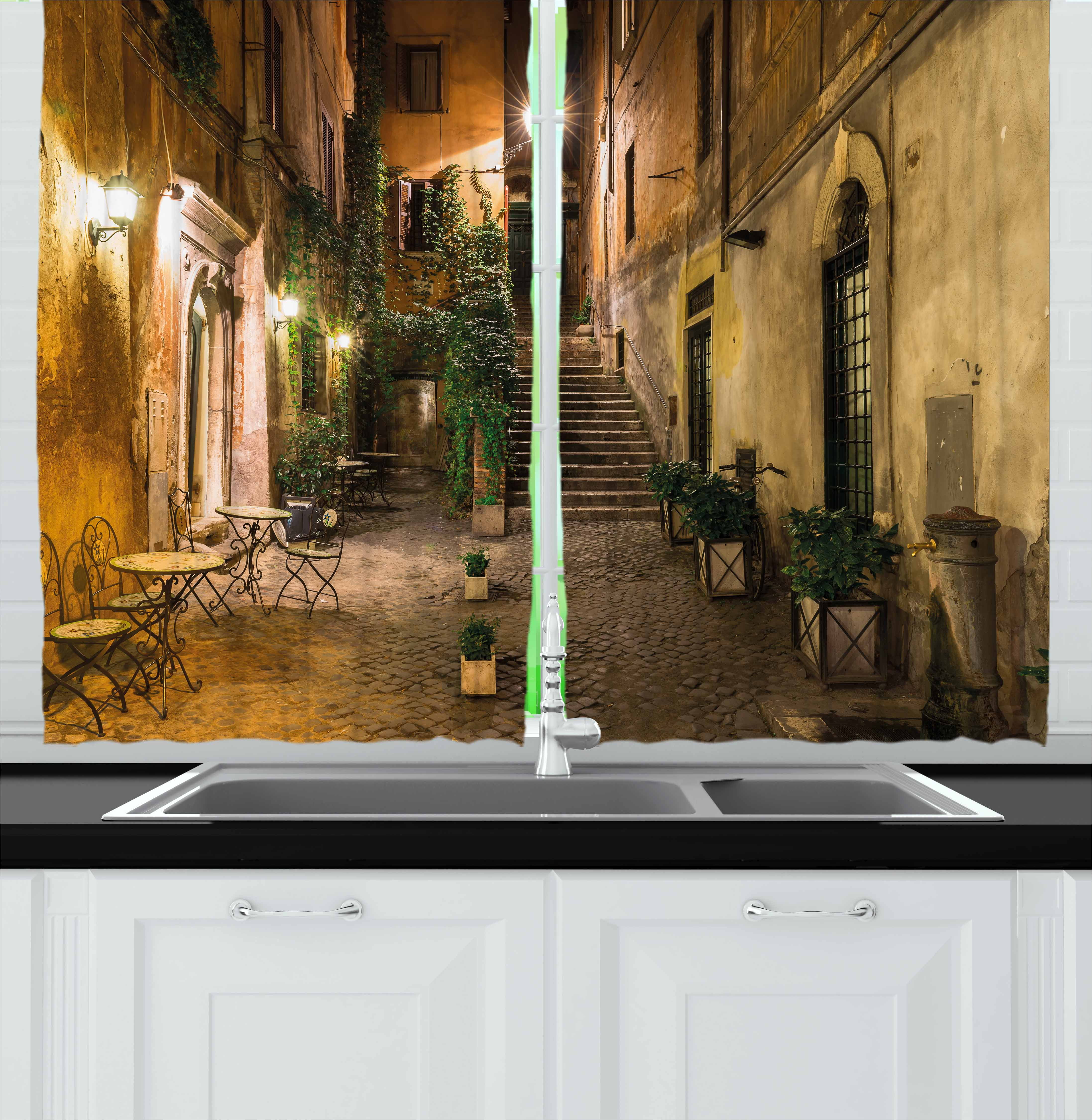 Italian Curtains 2 Panels Set Old Courtyard Rome Italy Cafe