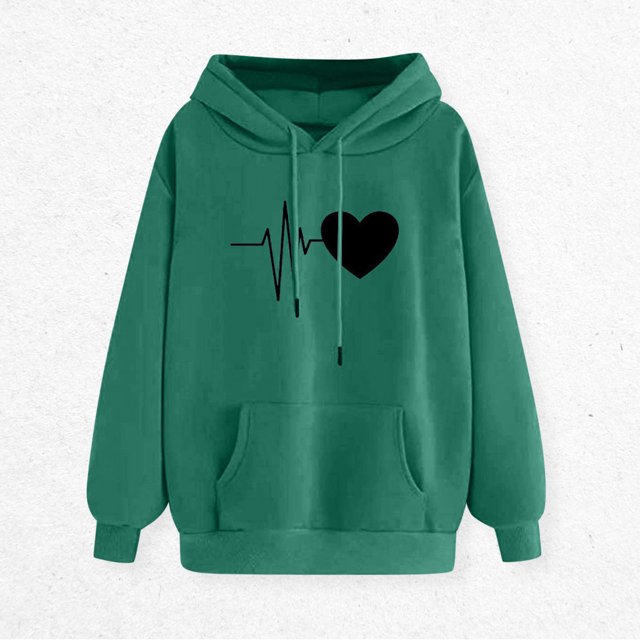 Pisexur Chandails à Capuche pour Femmes Graphique Chandail à Capuche Manches Longues Cordon de Serrage Chandail à Capuche Mode Décontracté Imprimé Cœur Uni avec Poche et Capuche