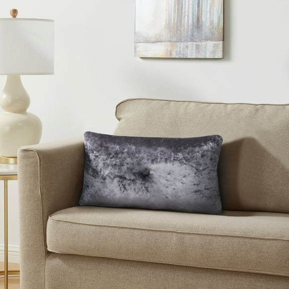 VCNY Home Crushed Velvet 12" x 20" Grey Polyester Solid Decorative Pillow