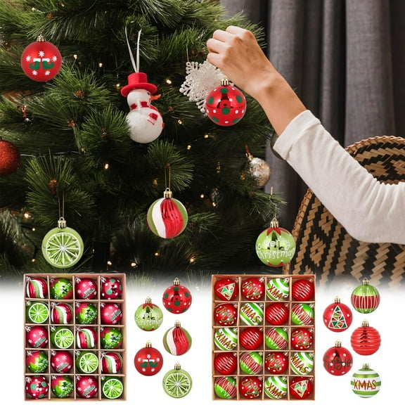 Christmas Ornaments Set, 20ct Red Green White Shatterproof Christmas Tree Decorations Ball Ornaments Bulk, 2.36 Inch Hanging Ornaments for Xmas Trees Holiday Party Decor