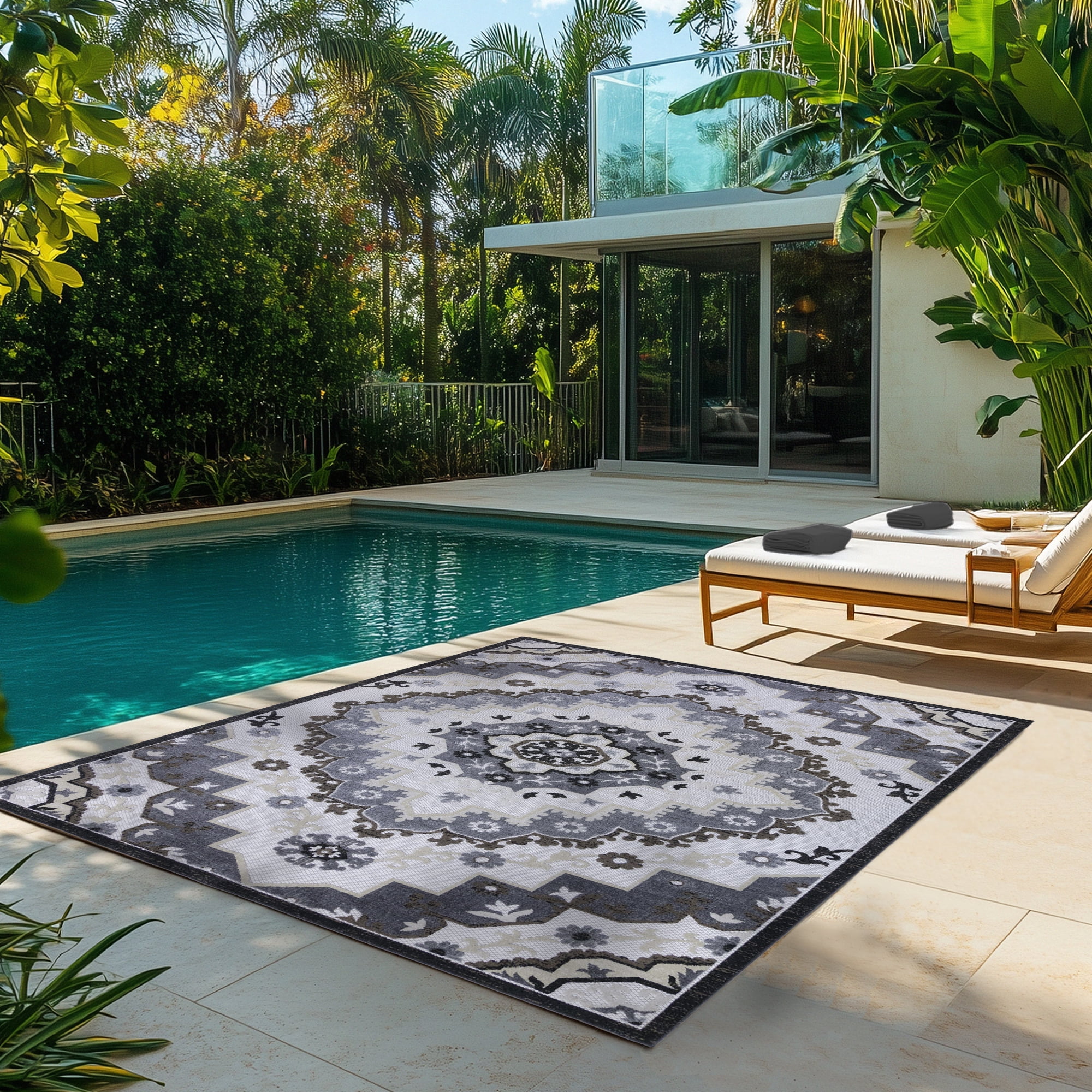 Kalari Amira Indoor/ Outdoor Polypropylene Gray Flat Weave Area Rug, 9x13