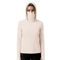 thumbnail image 4 of HappyYEE Women’s Upf 5+ Sun Shirts with Hooded Long Sleeve Thumb Sleeve Rash Guard Summer Outdoor Sun Protection Top with Face Mask Beige S, 4 of 6