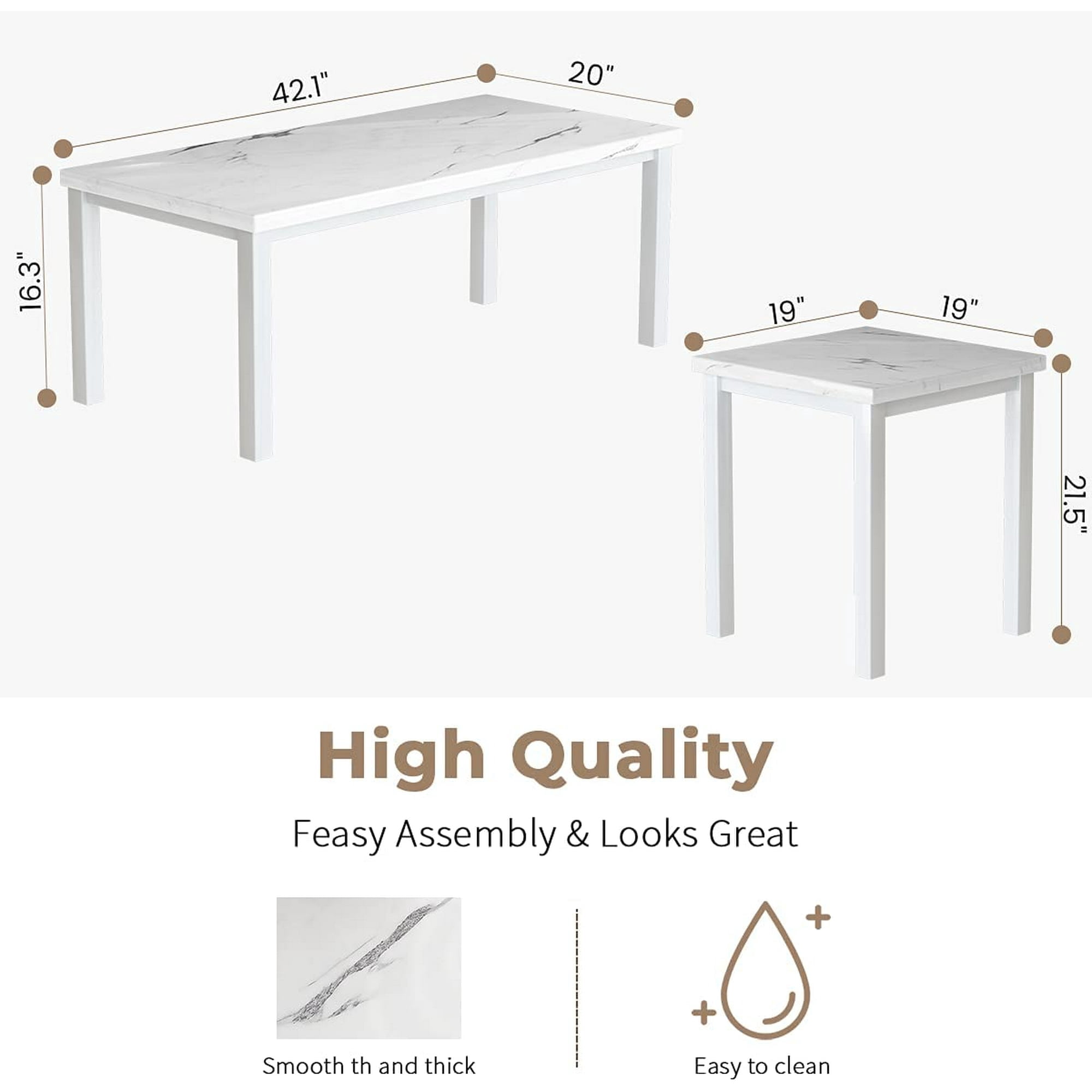 Baxluxe Marble coffee table set, modern style coffee table set of three, with two white marble side tables and a marble center table, suitable for living rooms and apartments, white