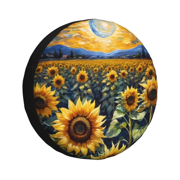 Balery Starry Sky Moon Sunflower Cubiertas para Neumáticos - Protector Resistente para Neumáticos de Camioneta, SUV, Remolque, Camper y RV-17 inch