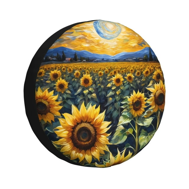 Fotbe Starry Sky Moon Sunflower Funda de Llanta de Repuesto con Estampado, Engrosada, Ajuste Universal para Jeep, Remolque, RV, SUV, Camión-14 inch