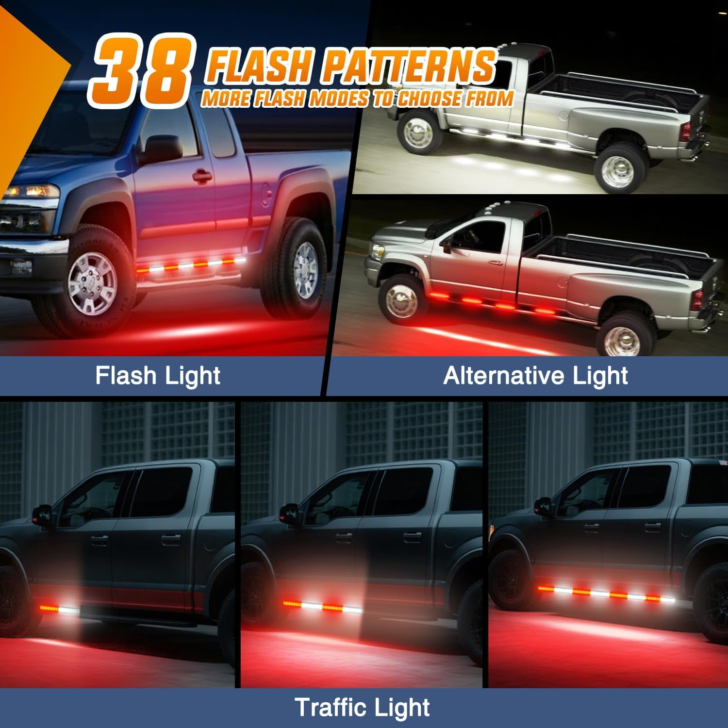 Nilight 2PCS 70 Inch LED Running Board Lights with Control Panel, Red White Flexible Side Lighting for Work Trucks