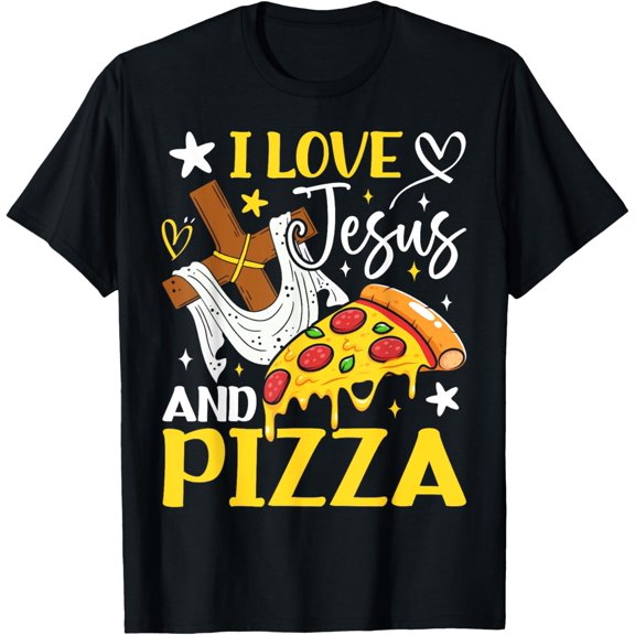 I Love Jesus and Pizza Foodie Christian Faith Pepperoni T-Shirt men and women can wear, black, white, gifts