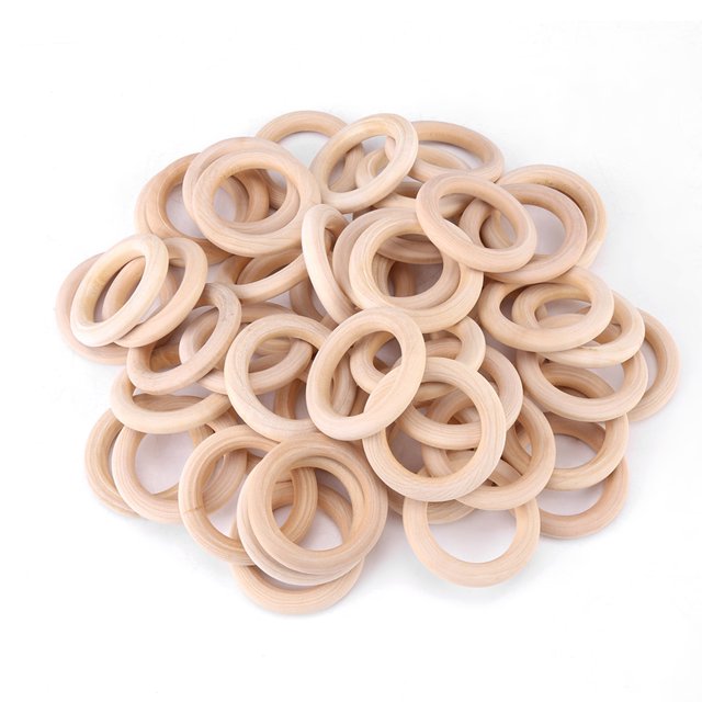 50 piezas de anillos redondos de madera natural sin terminar para manualidades de madera