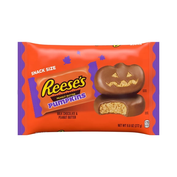 Reese's Milk Chocolate Snack Size Peanut Butter Pumpkins, Halloween Candy Bag, 9.6 oz