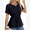 Black, variant on IWEMEK Women Tops Crewneck Short Roll Sleeve Summer Blouses Elegant Fashion Chic Pleated Solid Black Shirt with Belt