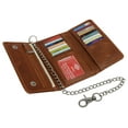 thumbnail image 4 of Men's RFID Signal Blocking Biker's Vintage Leather Long Tri-fold Silver Chain Checkbook Card ID Wallet, 4 of 13