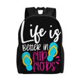 thumbnail image 1 of La vida es mejor en chanclas. Mochila para portátil, bolso de viaje, mochila informal para la universidad, mochila negra para el trabajo y los negocios, regalo para hombres y mujeres., 1 of 5