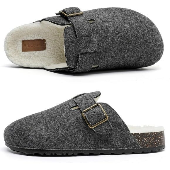 Men's Boston Clogs Fur Lined Slip on Potato Shoes Fuzzy Cork Footbed Clog Slippers with Adjustable Buckle Size 7-12 12 Coffee