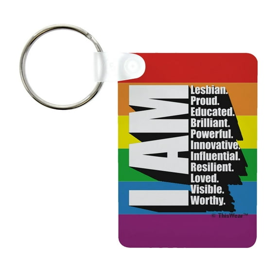 ThisWear Lesbian Pride Keychain I Am Lesbian Proud Educated Brilliant Loved Visible Worthy Aluminum Rectangle Keychain