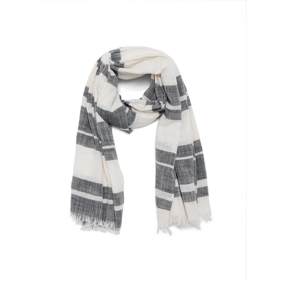 Time and Tru Women's Stripe Oblong Scarf, Light Ivory