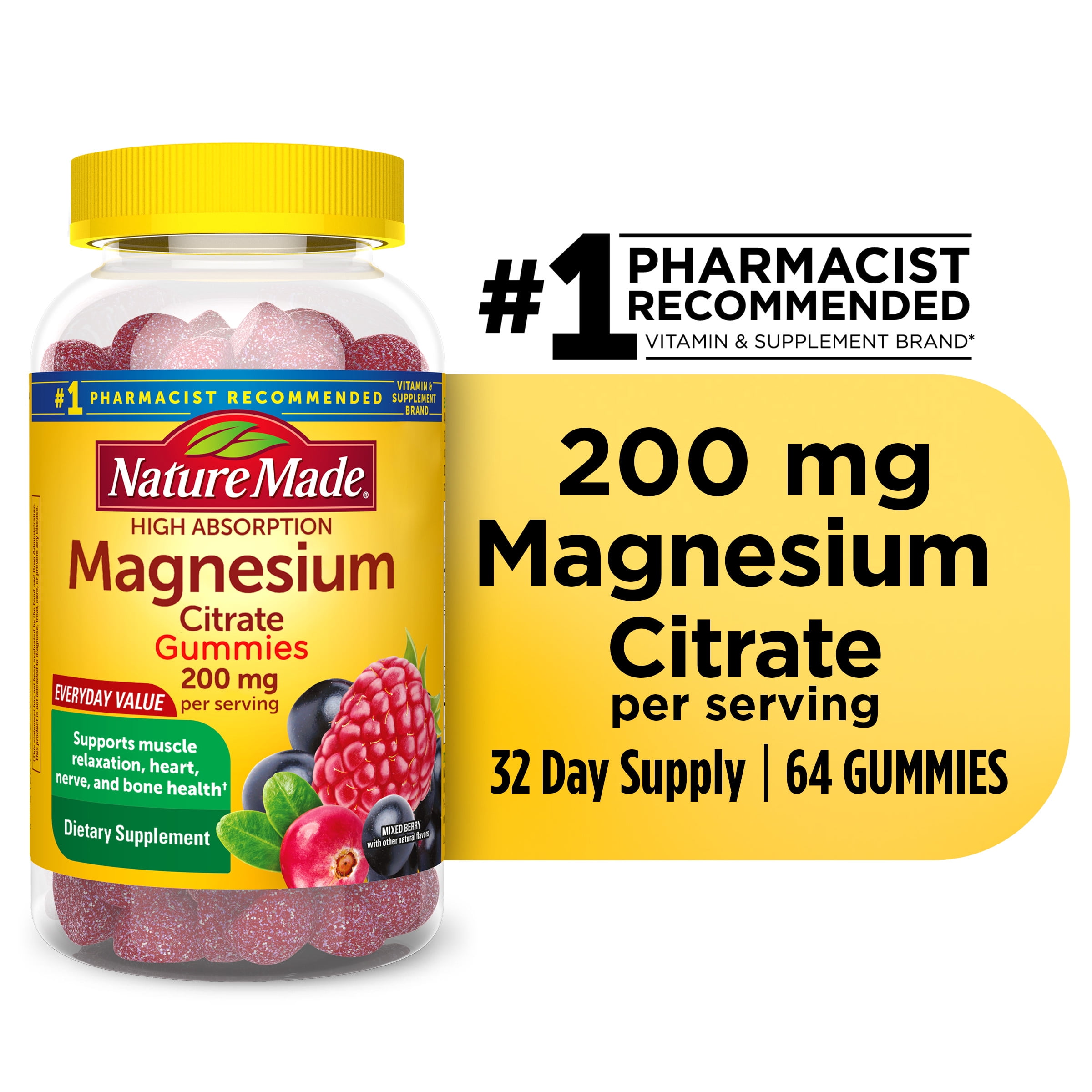 High Absorption Magnesium Citrate 200mg Gummies, 64 Count - Walmart.com