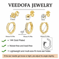 thumbnail image 2 of VEEDOFA 6 Pairs Small Gold Huggie Hoop Earrings for Women, 14K Gold Plated Hypoallergenic Mini Creole Hoops Set with CZ, Pearl & Twisted Design, 2 of 6