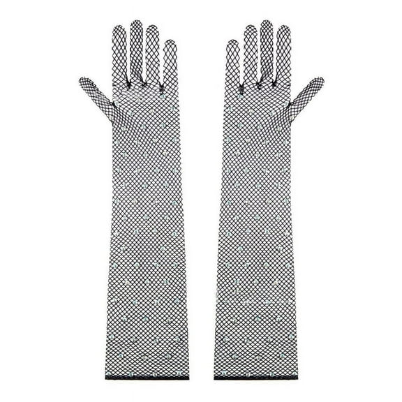 Ruanlalo Gloves,1 Pair Women Gloves Hollow Out Mesh Rhinestone Elastic Women Mittens for Club