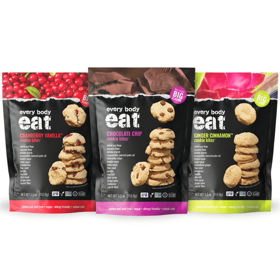 Every Body Eat Crunchy Cookie Bites, Variety Pack - Gluten Free, Dairy Free, Vegan, Seed Oil Free, Allergy Friendly (5.5 Ounce Pack of 3)