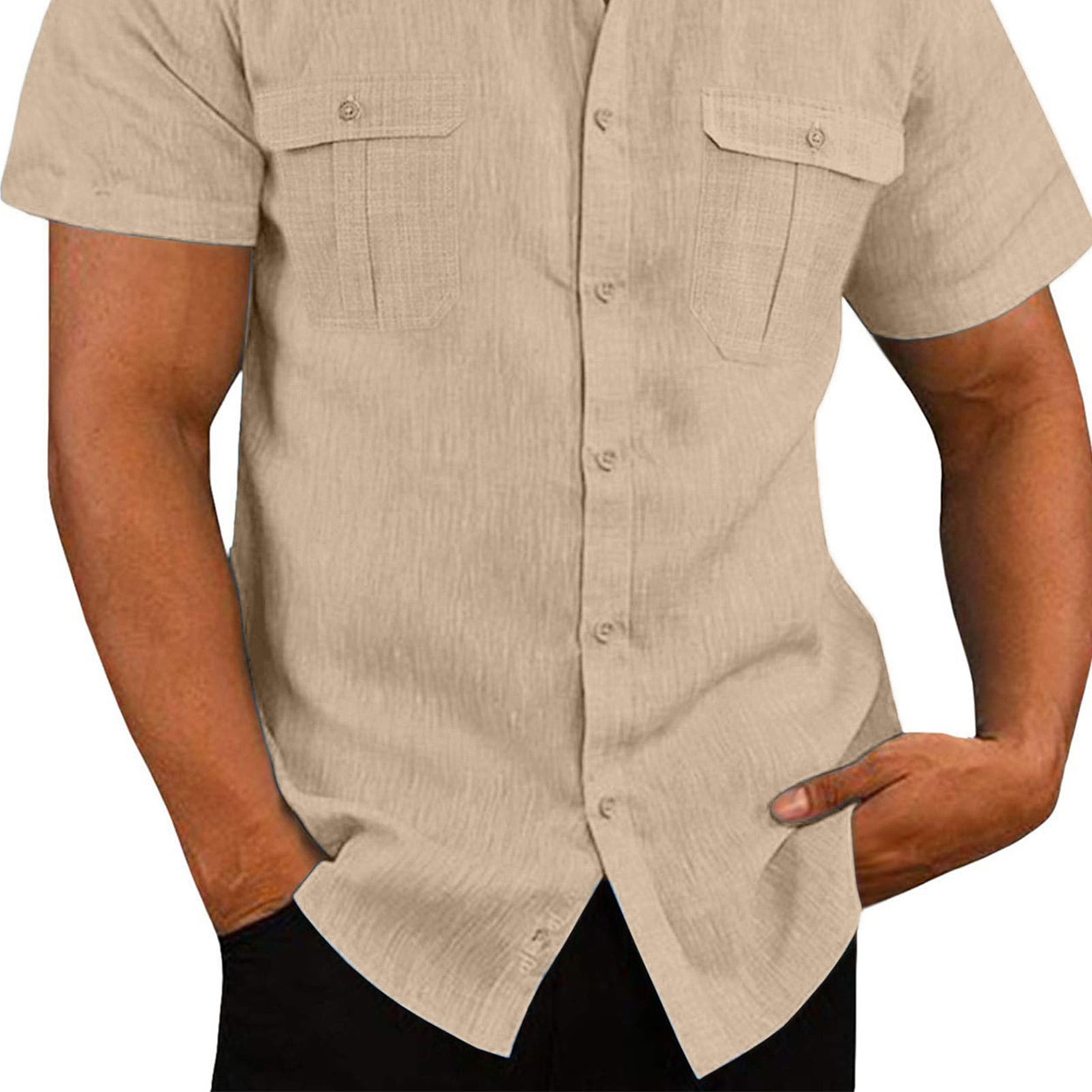 Chemise Homme à Boutons Manches Courtes Double Poche Couleur Unie