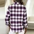 thumbnail image 2 of AKOEE Button Up Plaid Shirts Women Linen Blend Long Sleeve Collared Blouses Dressy Casual Fall Spring Tops, Purple #A M, 2 of 6