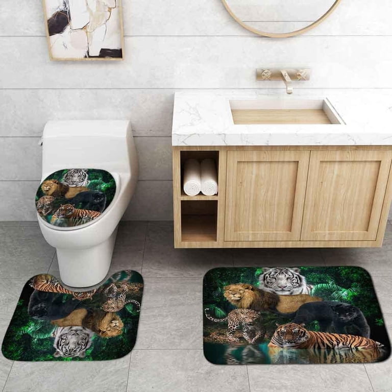4-Piece Funny Hedgehog Bathroom Set – Shower Curtain, Toilet Lid Cover, 2 Rugs, Rustic Garden Floral Decor, 72x72 Inch