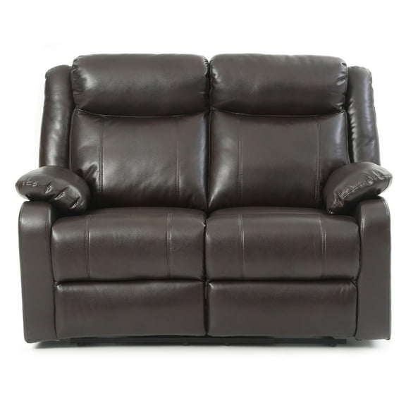 Passion Furniture Ward 55 in. Dark Brown Faux leather 2-Seater Reclining Sofa with Pillow Top Arm