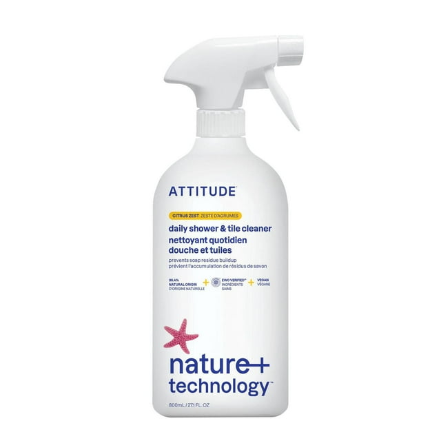 ATTITUDE Shower & Tile Cleaner spray, Natural Cleaner, Citrus Zest, 800ml