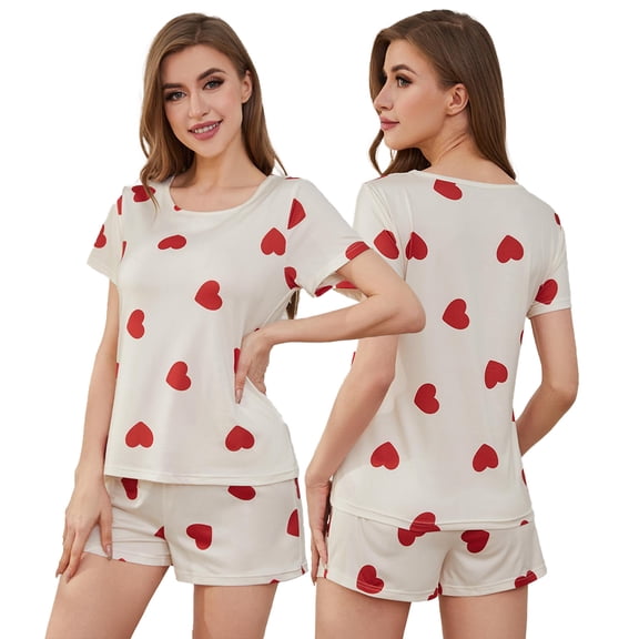 Zoeecloth 2Pcs Pajama Pj Sets for Women Sleepwear love Print Tee and Shorts Loungewear Sets Sleep Jammies Set,Size S-XXL