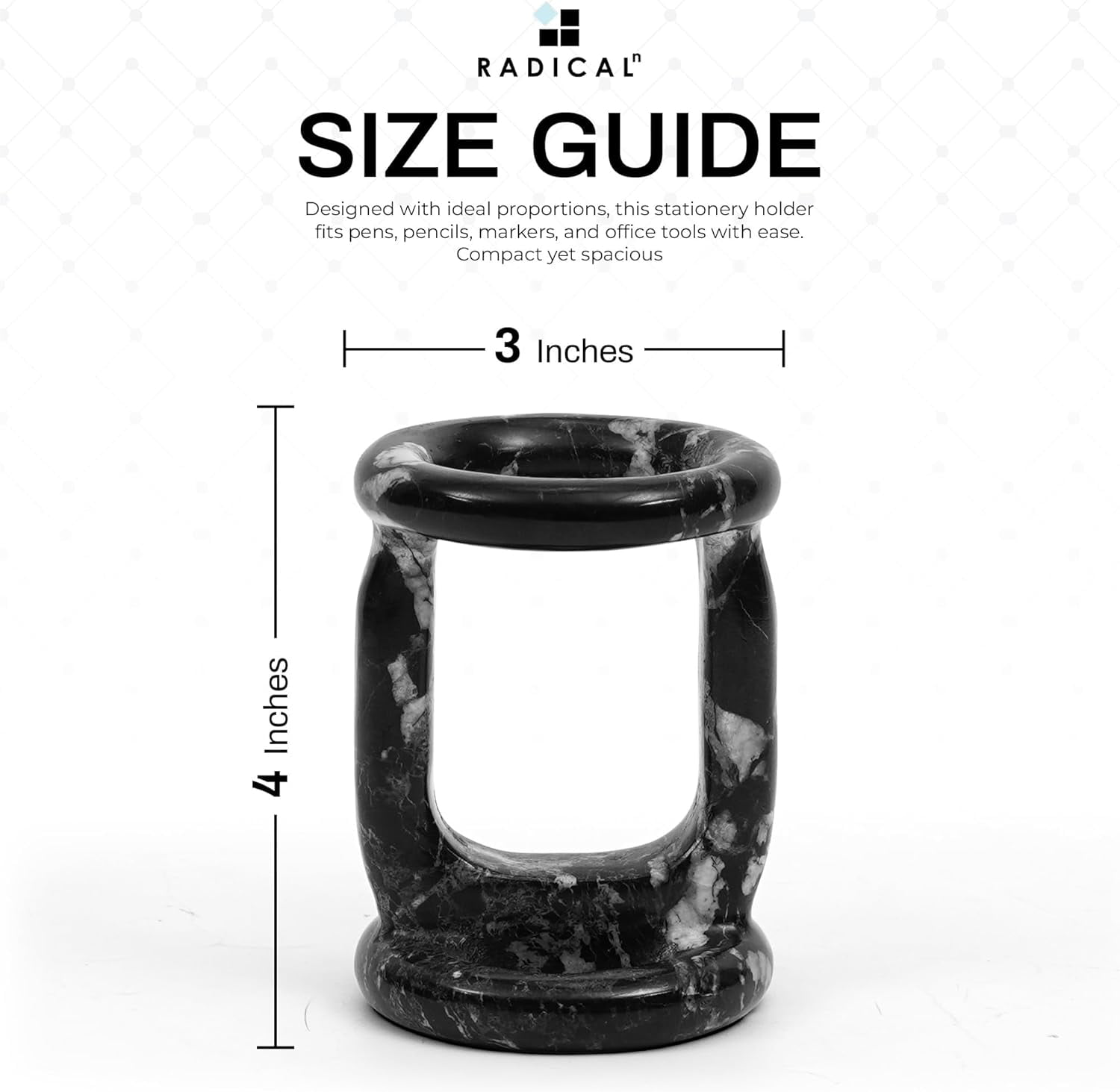 Radicaln Marble Stationary Holder 4 inches Black Zebra Handmade Pen Holder For Desk, Ideal Pencil Holders & Desk Organizer, Makeup Brush Holder For Women