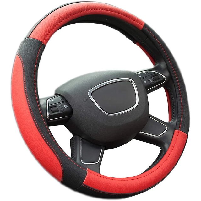 Funda de volante universal antideslizante y transpirable para coche, funda de volante de piel de microfibra (36-38 cm) (roja)