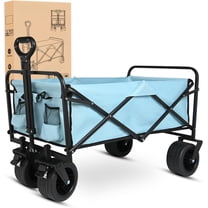 Yesker Foldable Wagon - 300lbs Collapsible Garden Carts with All Terrain Wheels for Outdoor Camping Sports Shopping Gardening - Heavy Duty Portable Utility Trolley (Blue)