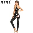 thumbnail image 2 of Mono Sexy de látex para mujer, Catsuit, lencería de aspecto húmedo de cuero sin mangas, mono de entrepierna abierta, disfraces de noche para discoteca Rave, 2 of 5