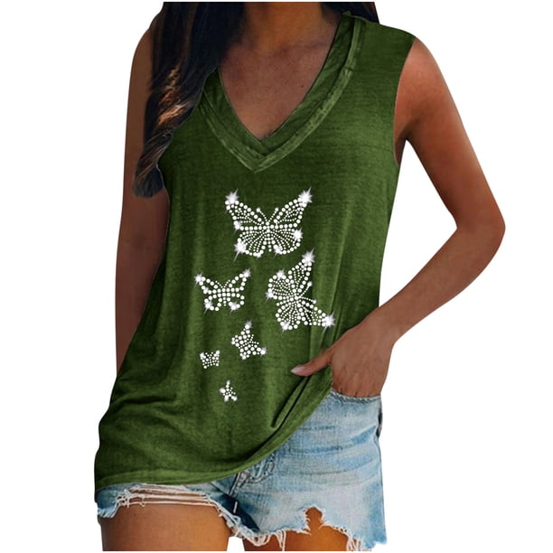 Moda mujer damas cuello en V suelta Tops Casual camiseta sin mangas blusa chaleco Pompotops lopia998406
