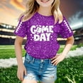 thumbnail image 2 of Fshinging Toddler Girls T Shirts Sequin Football Graphic Summer Tees Tops Glitter Print Short Sleeve Crew Neck Kids Clothes Size 3-4 Years, 2 of 4